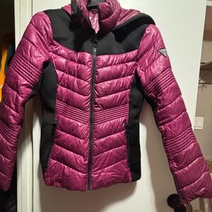 Guess Women's Magenta and Black Puffer Jacket